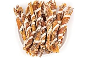 MON2SUN Dog Treats, Triple Flavor Jerky Twist Sticks, 5-7 Inch Chicken Duck and Codfish Sticks Chews for Small Dogs, Healthy Snacks, 10.58 oz (15 Count-Pack of 1)