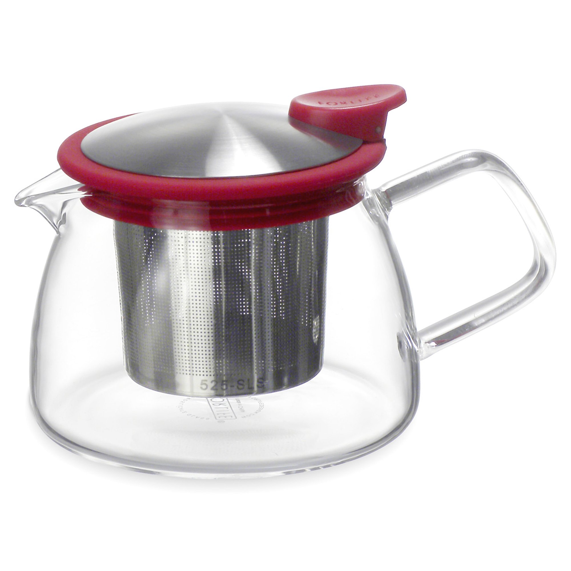 Forlife Bell Glass Teapot with Basket Infuser, 14-Ounce/430ml, Red