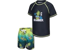 ZESTONIE Boys Rash Guard Set for Kids Boys 2 Piece Short Sleeve Swim Shirts with Trunks Quick Dry Bathing Suits Swim Set