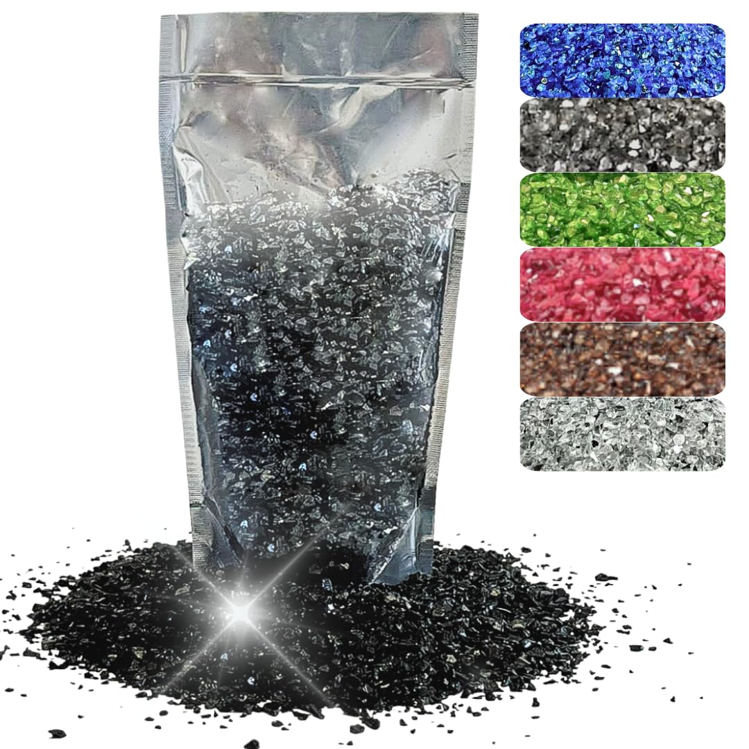 Oniro Art 400g – 800g Mirrored 1-4mm Crushed Glass Chips Reflective Granules Gravel Chunks Broken Stones Vase Filler Garden Plants Resin Irregular (Black, 400g)