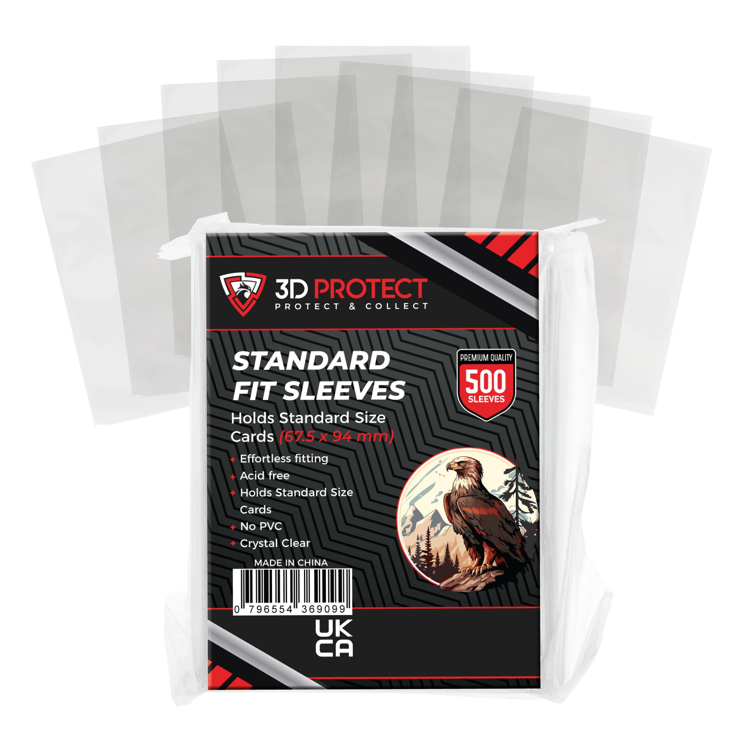 3D-Protect Standard Card Sleeves 500Pcs Set – Ultra-Thick, Compatible with Various Trading and Sports Cards – No Acid, No PVC, Transparent Design