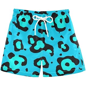 Pigsaly Boys Swim Board Shorts Blue Cheetah Leopard Print Boys Swim Trunks Kids Swimwear 2T