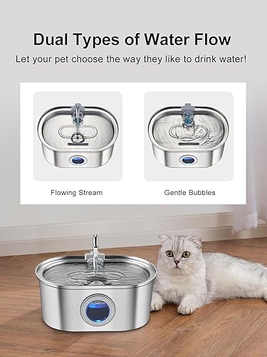 3.2L Stainless Steel Cat Fountain - 108oz Automatic Water Dispenser With Quiet Pump & LED Water Level Window
