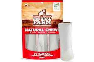 Natural Farm Peanut Butter Flavor Filled Dog Bones (5-6 Inch, 3 Pack), Limited Ingredient Stuffed Dental Dog Bone Treats for Small, Medium and Large Dogs