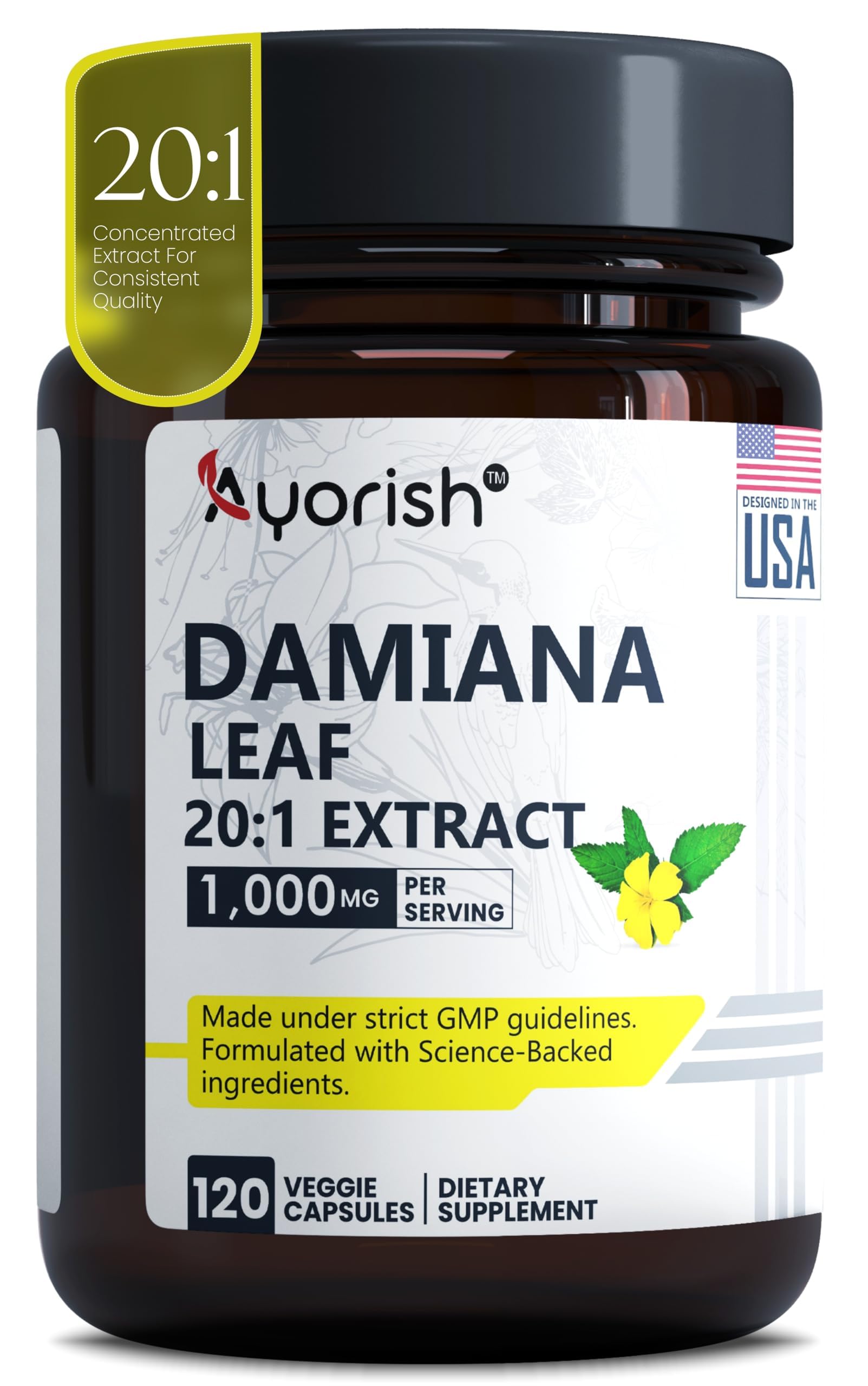 Damiana Leaf 20:1 Extract 1000 mg