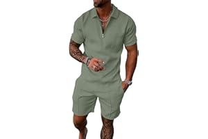 UOUA Mens Summer Track Suits 2 Piece Shorts Sets Short Sleeve Sweatsuit Outfits 1/4 Zip Golf Polo Shirts Loungewear