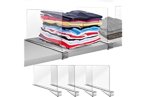 ikaufen Shelf Dividers, 12 Inches Tall Vertical Purse Separators for Closet Perfect for Bedroom, Kitchen and Office Shelves, Adjustable Acrylic Bookshelf for Organization (4 Pack, 12 Inch)