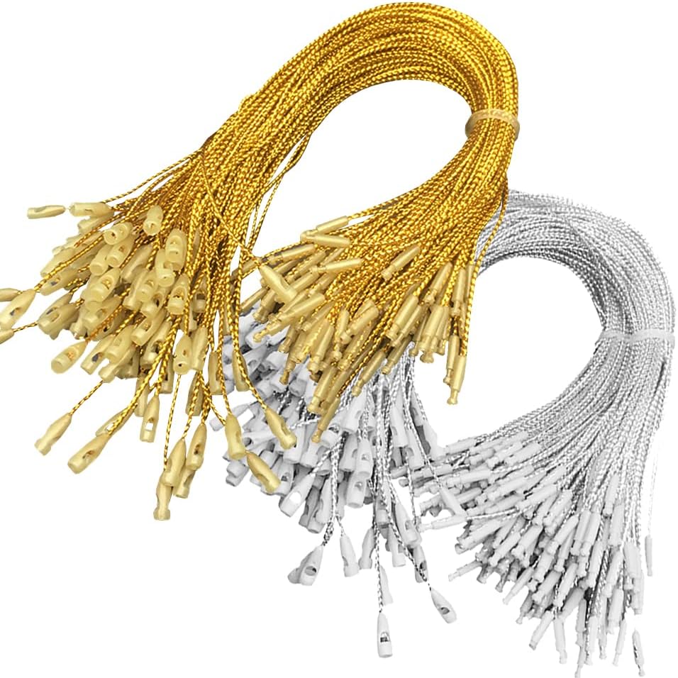 Ornament Hooks - UUYYEO 200 Pcs 20cm Christmas Ornament String Hanger Silver Golden Xmas Ornament Ropes with Snaps Locking Precut Ribbon Hook for Christmas Tree Decorations