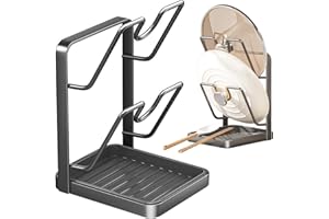 Kitchen Pot Lid Storage Rack: Pot-Lid Cutting Board Holder Storage On Counter, Organizer Rack With Removable Drip Tray, Space