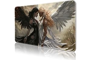 April Space MTG Playmat (Stitched) Size 24x14in Including Storage Bags - Ideal for Card Game Enthusiasts TCG Playmat with Card Zones (No Zone,Black and White Angel)