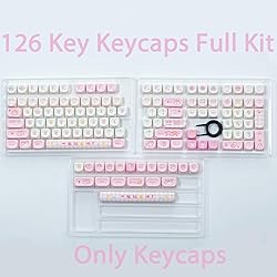 COOMICKEY Pink White Cute Keycaps 126 Keys, MOA