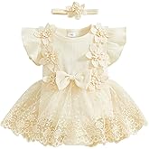 Douhoow Baby Girl Romper Dress Baby Dress Romper Flowers Lace Infant Girl Spring Summer Clothes with Headband