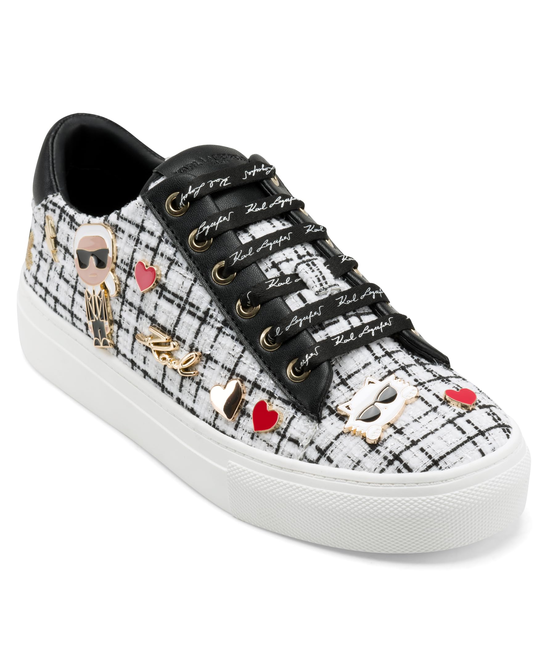 Karl Lagerfeld Paris Women’s Cate Pins Tweed Lace Up Platform Sneaker, Nude, 8.5