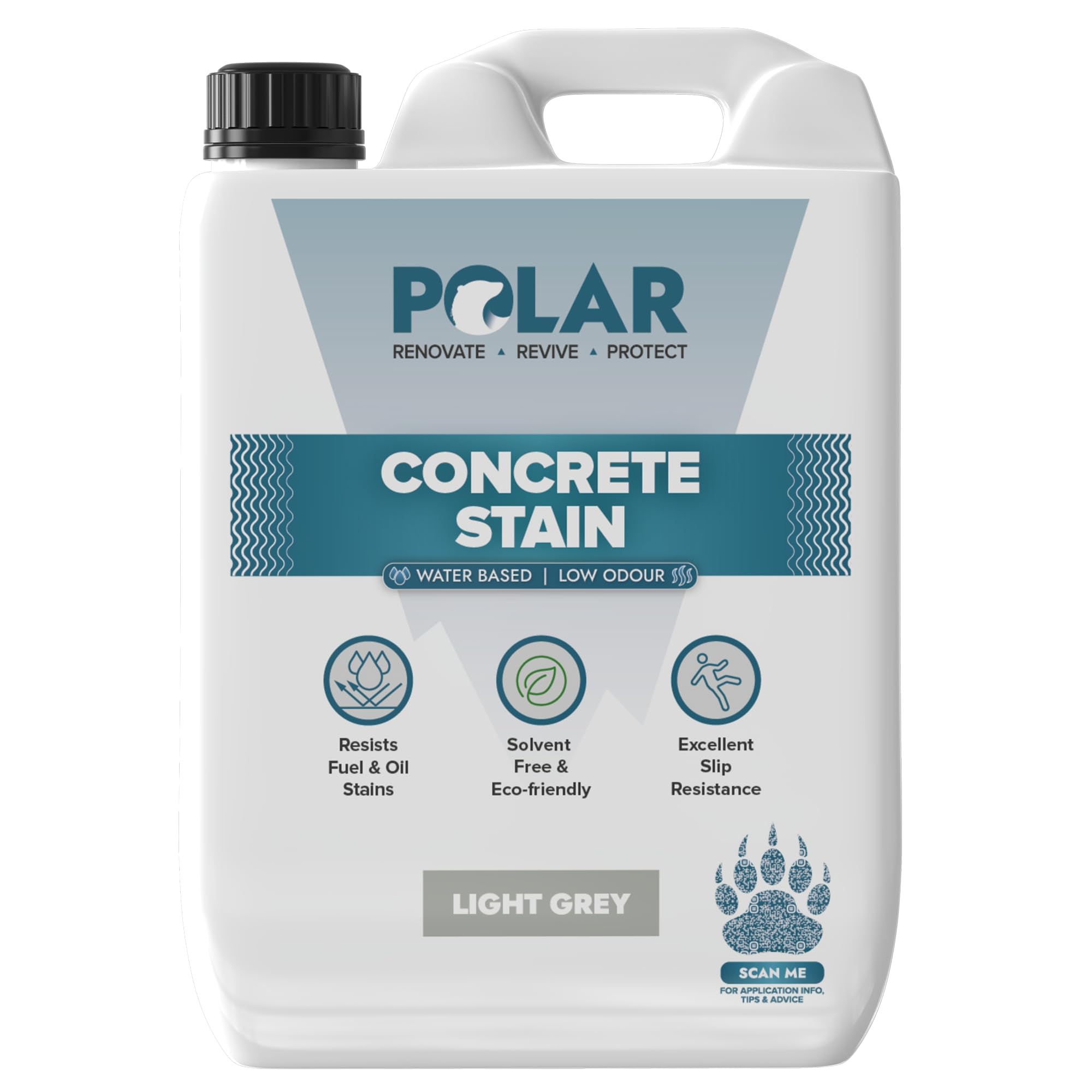 Polar Light Grey Concrete Stain - 5 Litres | Durable, Stain & Slip-Resistant Finish for Interior & Exterior Stone & Concrete Floors | Smooth & Solvent-Free Coating for Driveways, Walkways & Patios