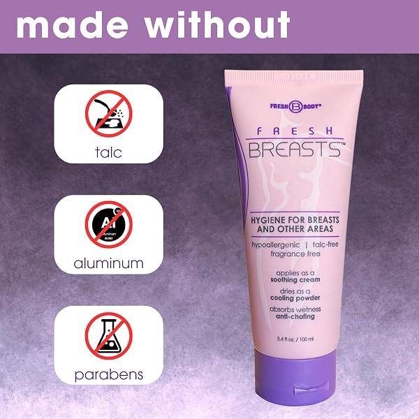 FRESH BREASTS ANTI CHAFING DEODORANT LOTION TO POWDER, 3.4OZ – ANTI CHAFE CREAM WHOLE BODY DEODORANT FOR WOMEN, INNER THIGHS & AREAS THAT SWEAT, NO TALC, ALUMINUM AND FRAGRANCE