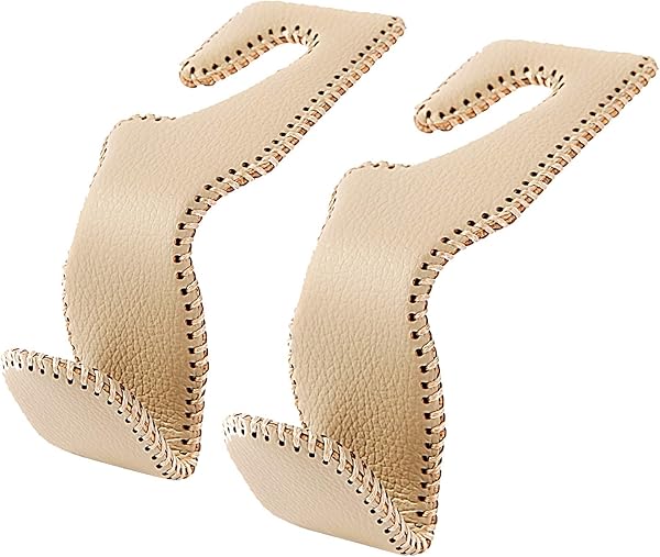 AMVOYOA Haken für Handtaschen und Taschen für das Auto, Haken für die Kopfstütze, hochwertiger Lederhaken, 2er-Pack, beige