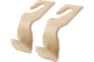 AMVOYOA Headrest Hooks for Purses and Bags, Car Back Seat Headrest Hanger Vehicle Beige Leather Storage Hook, Pack of 2