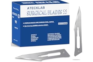 ATECKLAB 100 - Pack Sharp Carbon - Steel Disposable Scalpel Blades - Individually Packed - for Anatomy, Crafts & Facial Dermaplaning (#11)