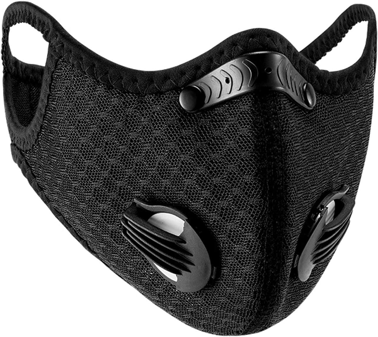 Qianyou Face Dust Mask Dustproof Mask with Activated Carbon Filter and Valves 99% Filtration, Permeable and Durable Cycling Mask Sport Mask for Outdoor Activities Running Woodworking,Black
