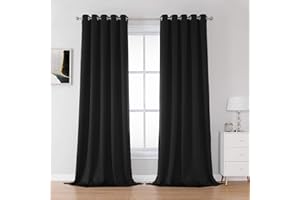 DUALIFE Black Blackout Curtain Panels/Drapes (60 Inch Wide by 120 Inch Length, 2 Panels) Solid Thermal Insulated Energy Efficient Bedroom Curtains for Hall/Dining Room Grommet Set of 2 Panels