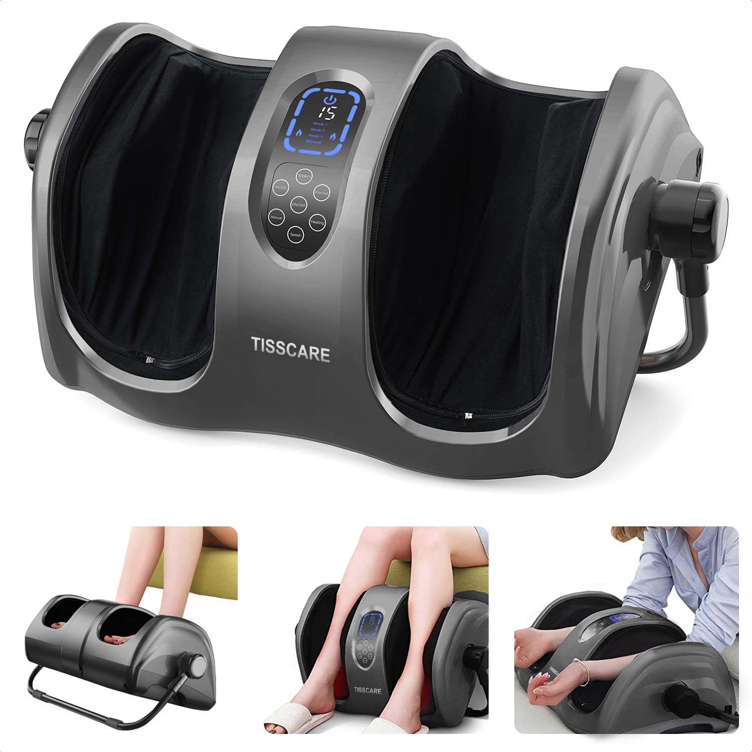 TISSCARE Foot Massager Machine with Heat, Shiatsu Foot and Calf Leg Massager for Plantar Fasciitis and Neuropathy, Deep Kneading Relieve Pain and Fatigue, Increases Blood Flow Circulation: Health & Personal Care