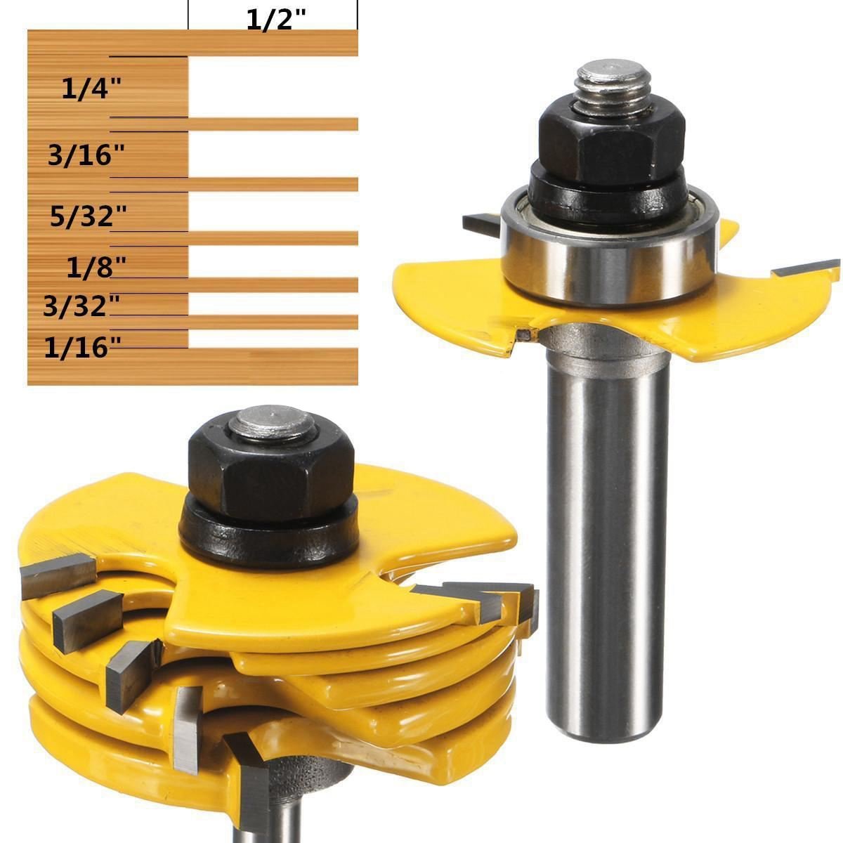 YUPVM 2Pcs Slot Cutter 3 Wing Router Bit 1/2 &1/4 inch Shank Adjustable Woodworking Tool