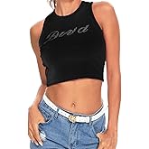 LQI Round Neck Racerback Tank Top Y2K Slim Fit Crop Top Pink Tops for Women Girls