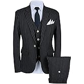 Mens Pinstripe Suit 3 Piece Slim Fit Casual Dress Suits Blazer+Vest+Pants