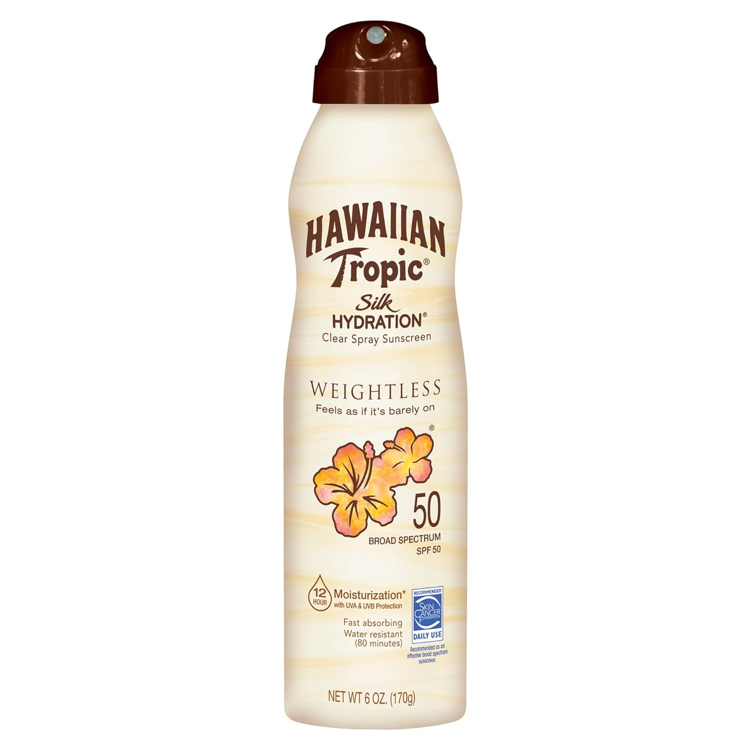 Hawaiian Tropic Silk Hydration Weightless Clear Spray Sunscreen, Broad-Spectrum Protection, SPF 50, 6 Ounces - Pack of 3