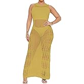 Bsubseach Bathing Suit Cover Up for Women Sexy Hollow Out Crochet Cover Up Sheer Dress Swimsuit Cover Up