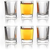 QUAFFER Square Shot Glasses Heavy Base 2oz (Set of 6) – Modern Shot Glass – Classic Whisky Vodka Tequila Sherry Brandy Cordial Mini Snifters Glasses - Perfect for Parties, Bars, Events, Home Bar
