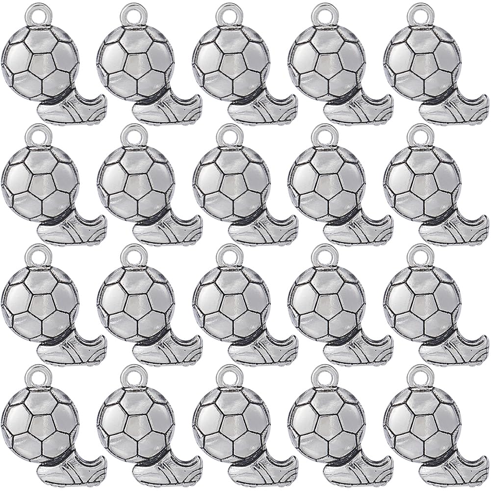 SUNNYCLUE 1 Box 80PCS Soccer Charm Silver Soccer Ball Charms Playing Football Sports Europe UK Alloy Balls with Shoes Vintage for jewellery Making Supplies DIY Earrings Necklaces Bracelet