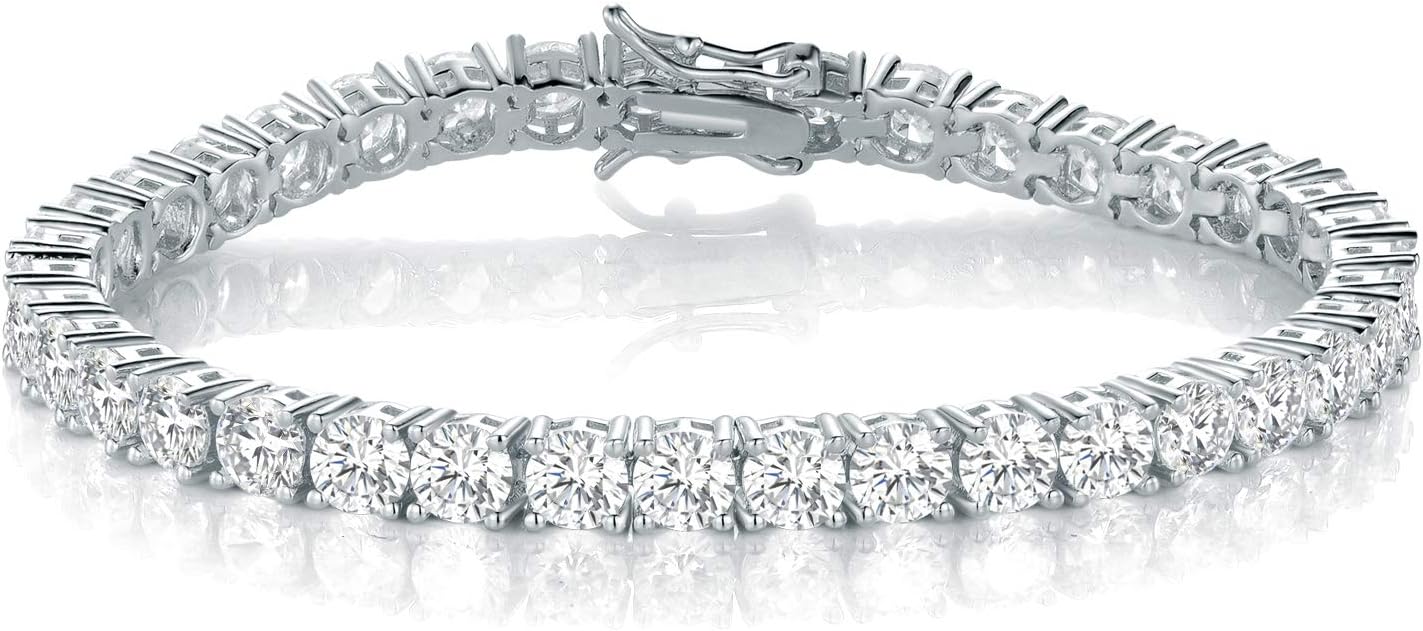 8K White Gold Plated 4.0 Round Cubic Zirconia Classic Tennis Bracelet 7.5 Inch