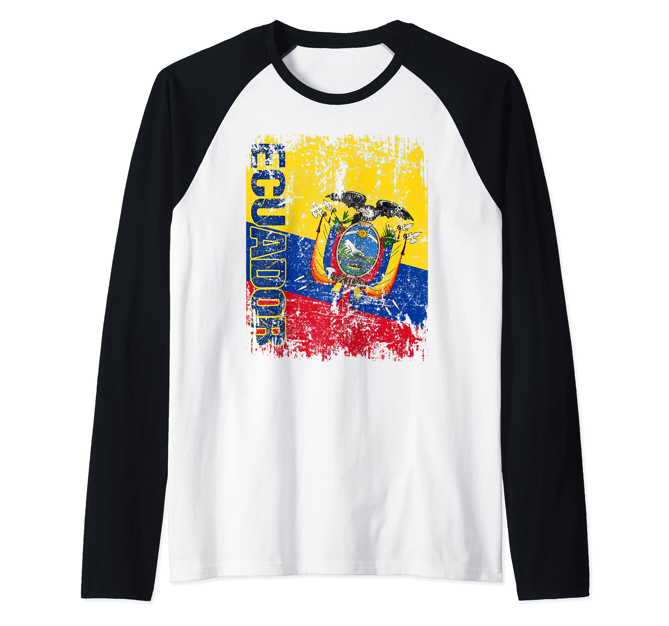 ECUADOR Flag Vintage Distressed ECUADOR Raglan Baseball Tee
