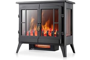 Xbeauty Electric Fireplace Stove, Freestanding Fireplace Heater with Realistic Flame, Indoor Electric Stove Heater, Portable, Infrared, Thermostat, Overheating Safety System, 1000W/1500W(23 Inch)