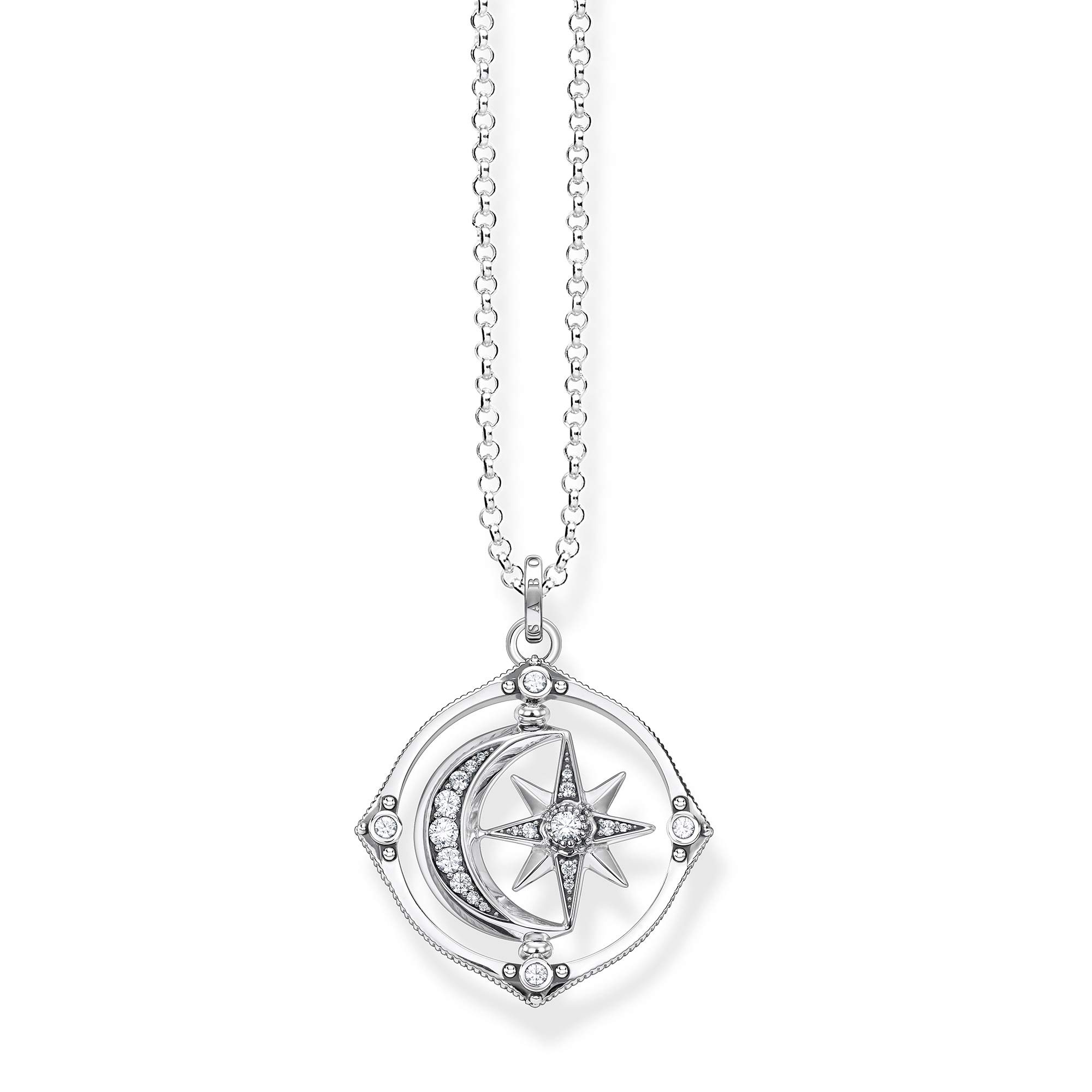 THOMAS SABO Women's Necklace with Pendant Star and Moon Silver 70 cm, 70cm, Sterling Silver, Not Applicable