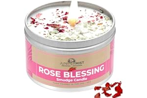 JUNIPERMIST Rose Smudge Candle (6oz) Love and Healing – Energy Cleansing Candle - Real Sage & Essential Oils – Spiritual for Protection, Meditation & Manifestation – Soy-Based - Made in The USA