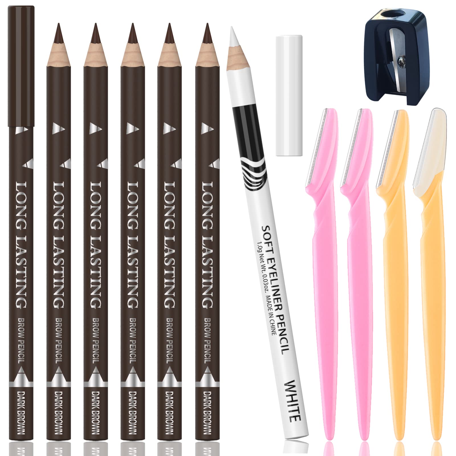 6Pcs Dark Brown Eyebrow Pencil Eyeliner Set, Waterproof Eye Brow Pencil, Easy to Coloromen Women Professional Eyebrow Pencil Smudge Proof Long Lasting Makeup Eye Liners