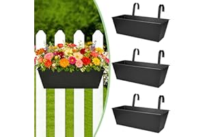 Hanging Planter 3 Pack, 16.5 Inch Metal Railing Planter, Wall Planter for Railing Fence Balcony Garden with Detachable Hooks