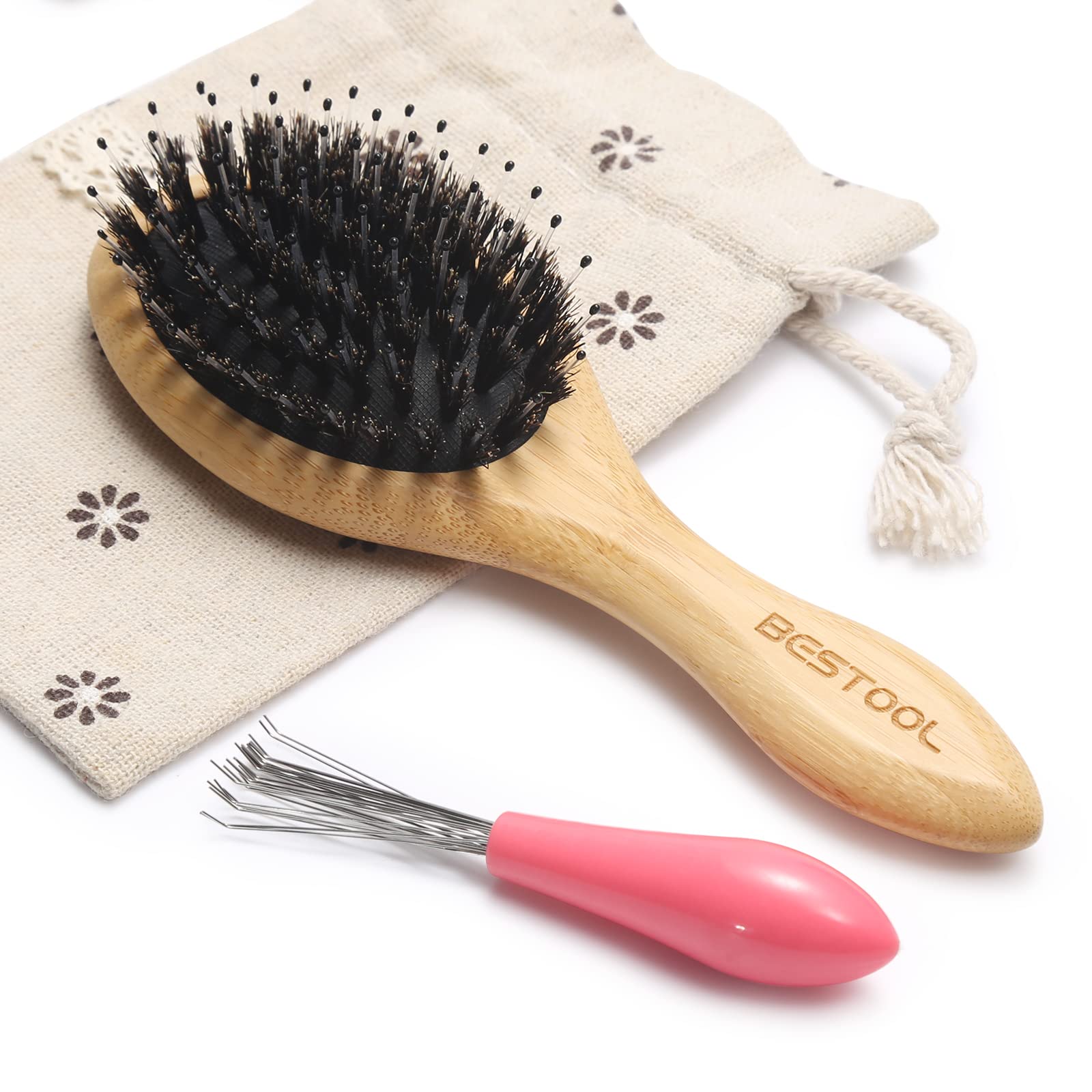 Hair Brush, BESTOOL Small Travel Hair Brush for Women, Men or Kids, Boar Bristle Hairbrush for Detangling, Defrizz, Distribute Oil All Wet or Dry Hair (Round)