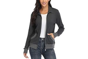 andy & natalie Women's Stand Collar Zip up Long Sleeve Jacket with Pockets Running Sweatshirts Jackets