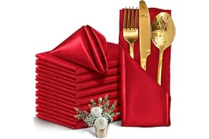 Eychei 12 Pieces Red Satin Napkins, 17" x 17" Square Table Napkins, Silky Soft Smooth Washable Napkins for Restaurant, Weddings, Dinner, Party Decoration