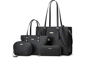 LOVEMATCH Women Fashion Synthetic Leather Handbags Tote Bag Shoulder Bag Top Handle Satchel Purse Set 4pcs