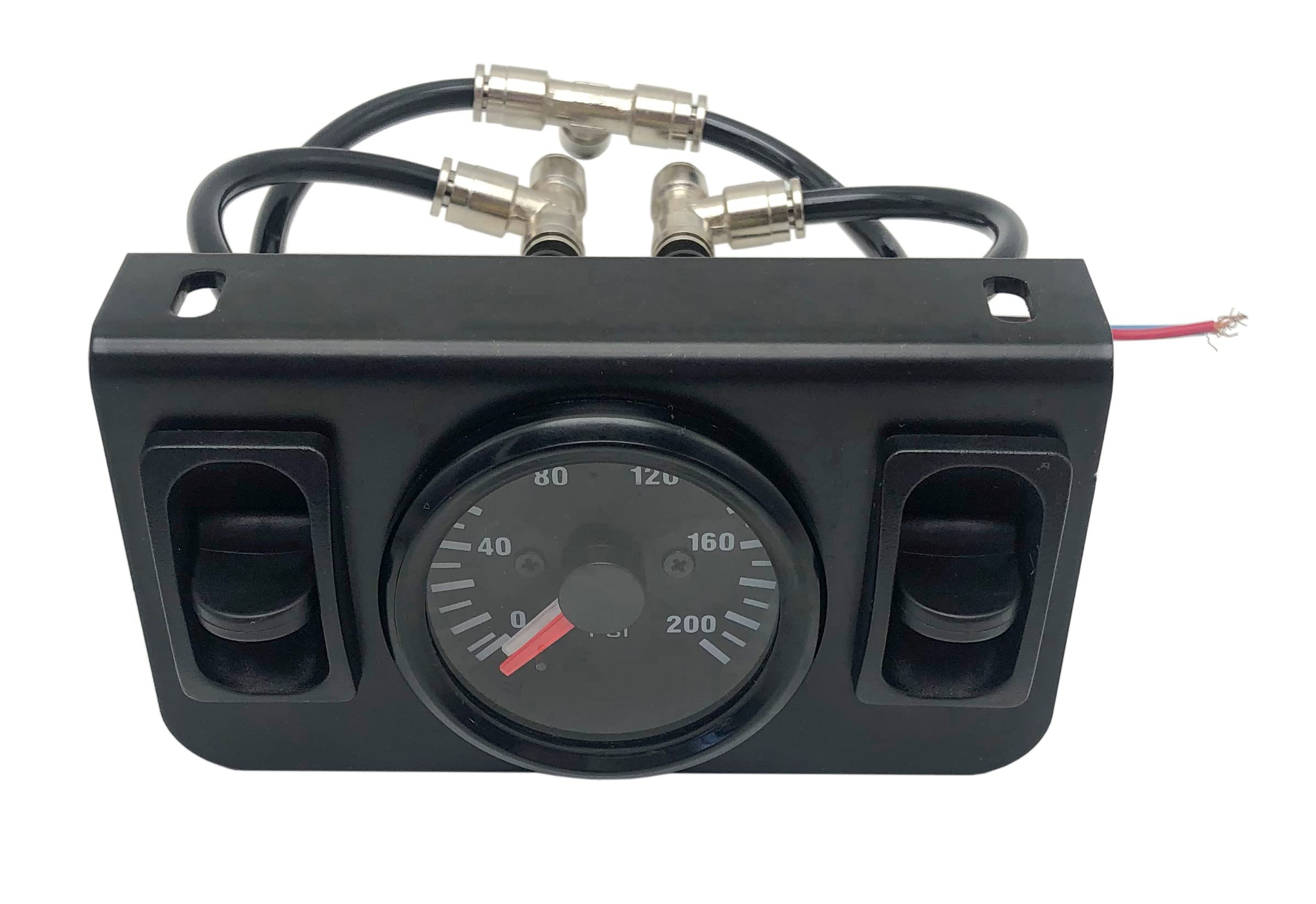 NYSUS In-Cab Air Suspension Gauge With Paddle Valve - 200 PSI Dual Needle Gauge For Air Ride Systems