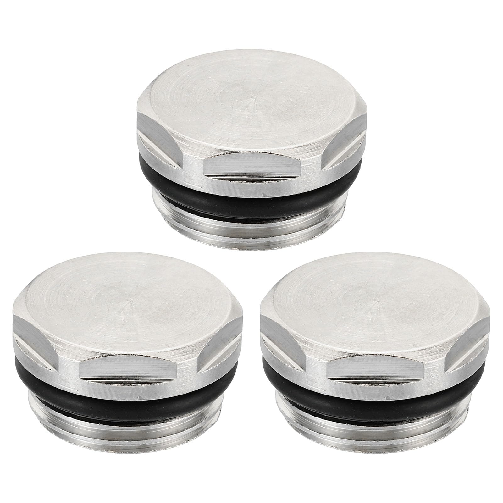 PATIKIL 1/2 Inch BSP Male Thread Blank Cap Manual Radiator Air Vent Plug, 3 Pack Nickel Plated Brass Plugs for Radiator Heater, Silver