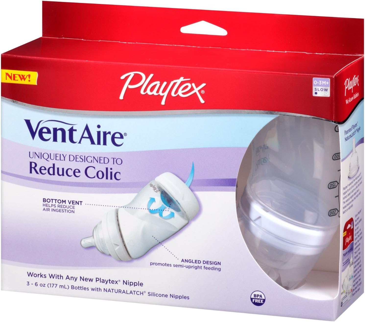 Playtex Ventaire Bottle BPA Free, 6 Ounces Each, 3 Bottles, Pack of 2