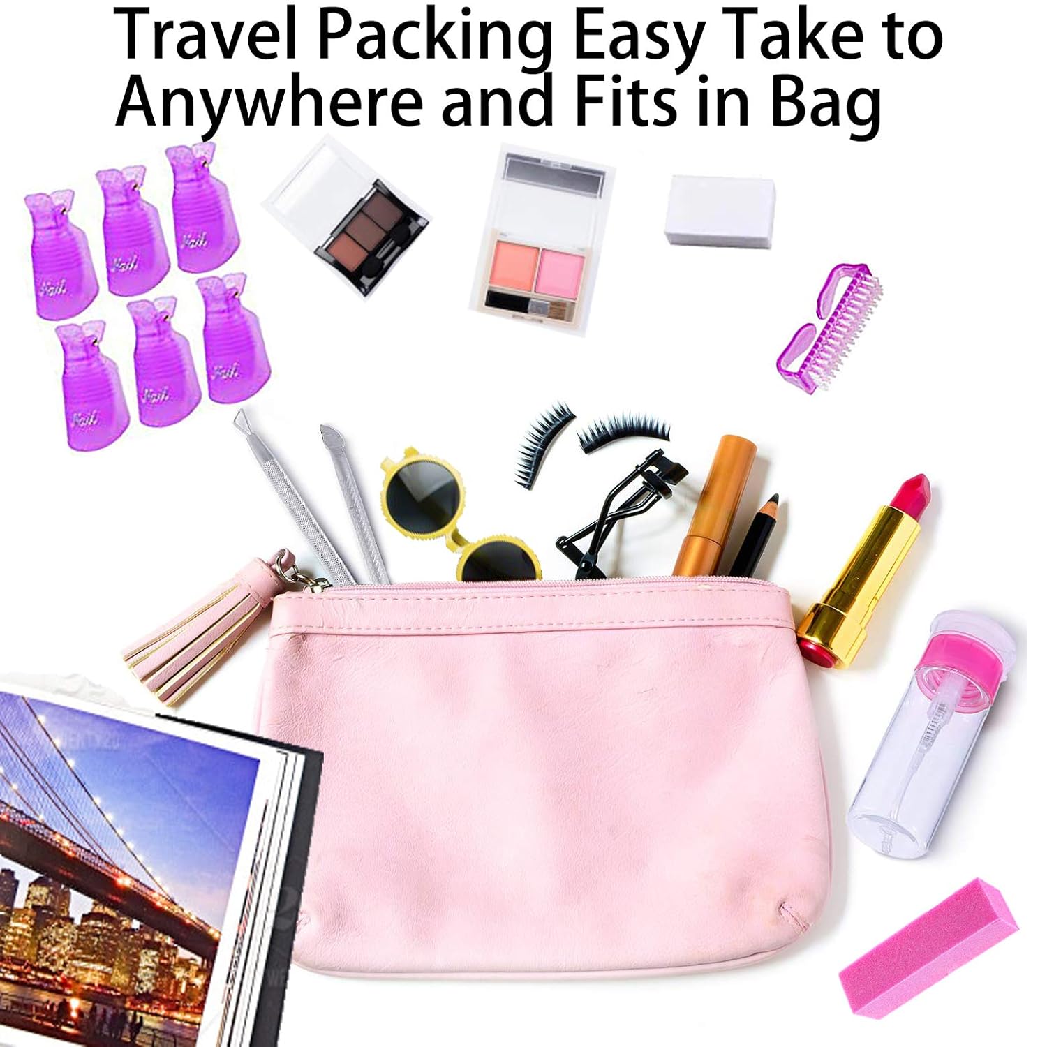 Nail Polish Remover Tools Kit - 500 Pcs Polish Remover Cotton Pads, 10 Pcs Purple Polish Remover Clips Caps, 1pc Nail Polish Remover Bottle, 1pc Cuticle Pusher, 1pc Nail Brush, 100/180 Grit Nail File and Rectangular Nail Buffer Block Tools : Beauty