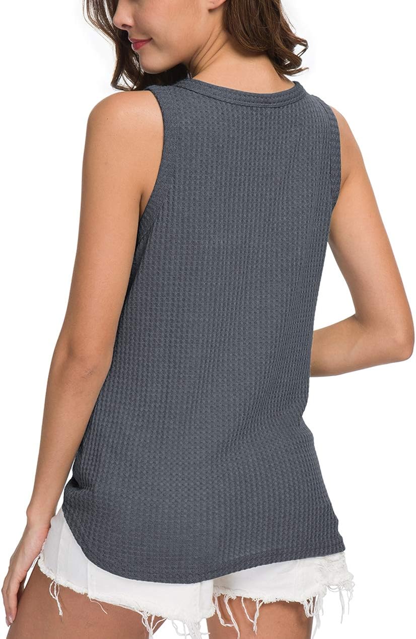 IWOLLENCE Womens Waffle Knit Tunic Blouse Tie Knot Henley Tops Loose Fitting Plain Shirts at  Women’s Clothing store