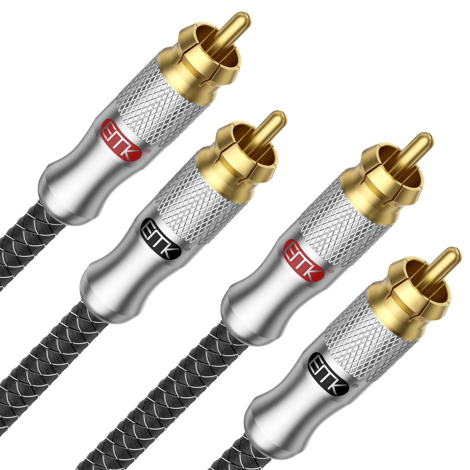 Photo 1 of EMK 1.5Ft/0.5M RCA Cable - Shielded Braided 2Male-to-2Male Audio Cord for Home Theater & Hi-Fi Systems - Silver RCA Audio Stereo Subwoofer Cable