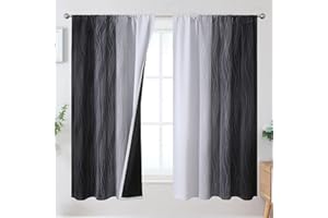 Estelar Textiler Black and White Blackout Curtains for Bedroom, Room Darkening Rod Pocket Ombre Curtains for Kids Room, Thermal Insulated Light Blocking Gradient Drapes, 52Wx63L, 2 Panels